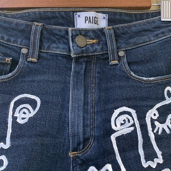 Paige | Custom Margot Jean Mom Painted Denim Artsy Face Distressed Art Shorts 25 - Picture 5 of 17